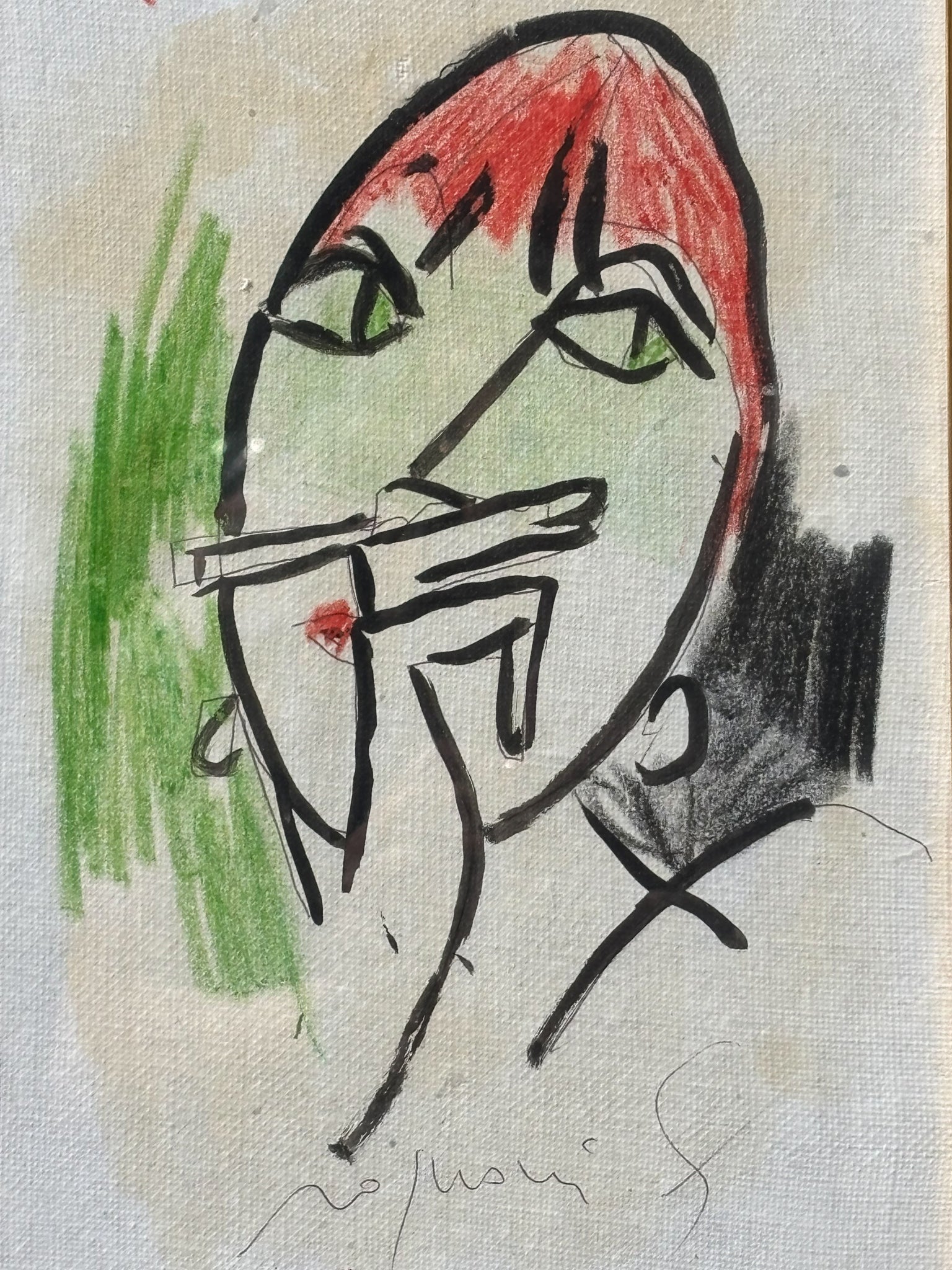 Mixed Technique Painting on Canvas Paper by Franco Rognoni 70s