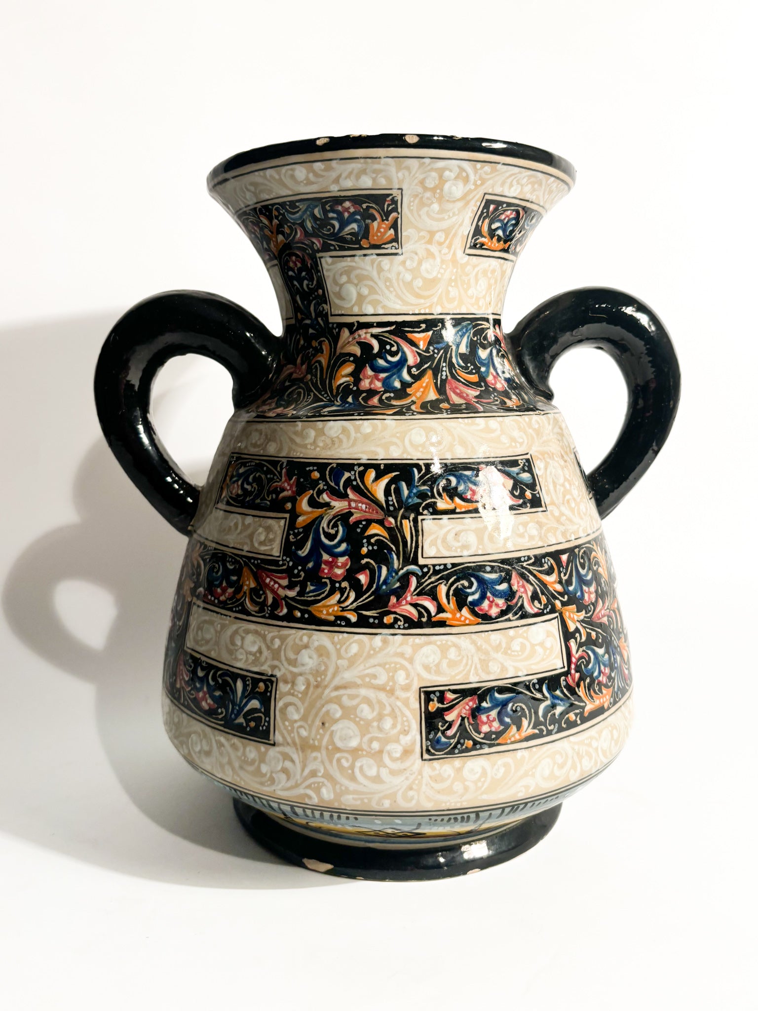 Hand-Painted Molaroni Ceramic Vase from the 1940s