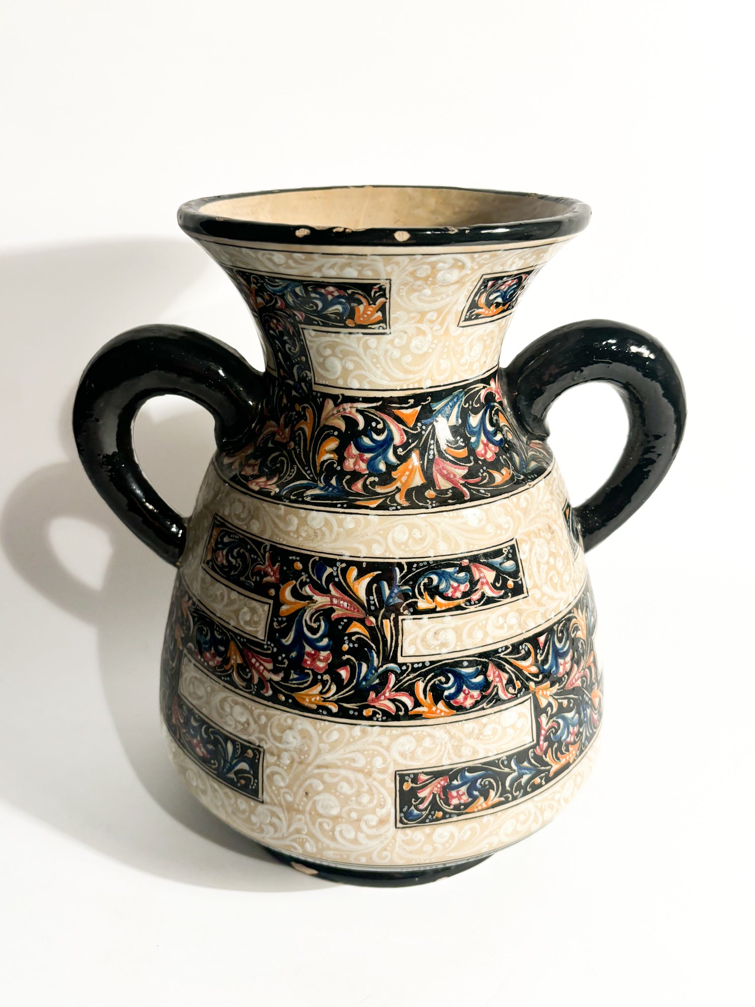 Hand-Painted Molaroni Ceramic Vase from the 1940s