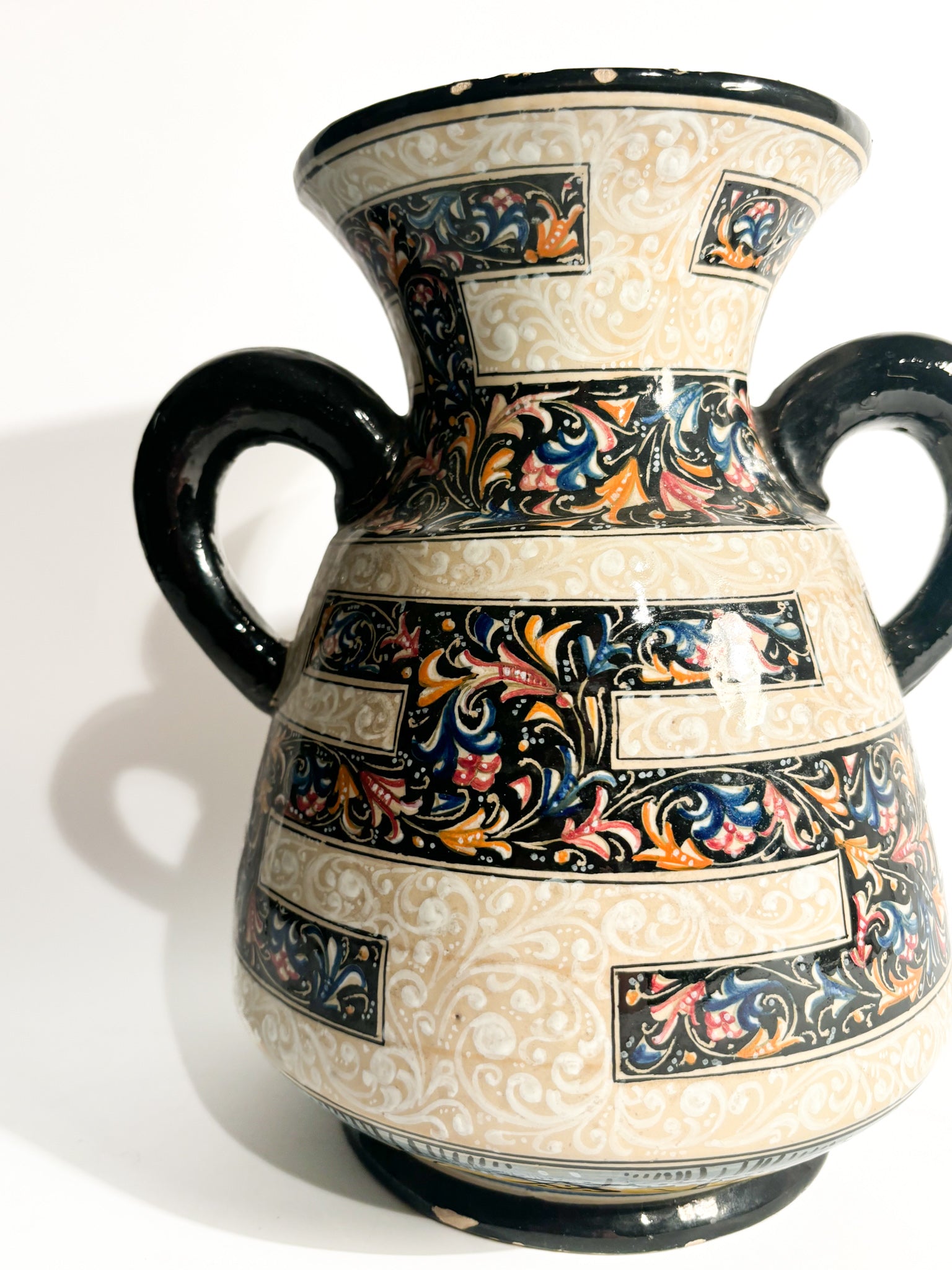 Hand-Painted Molaroni Ceramic Vase from the 1940s