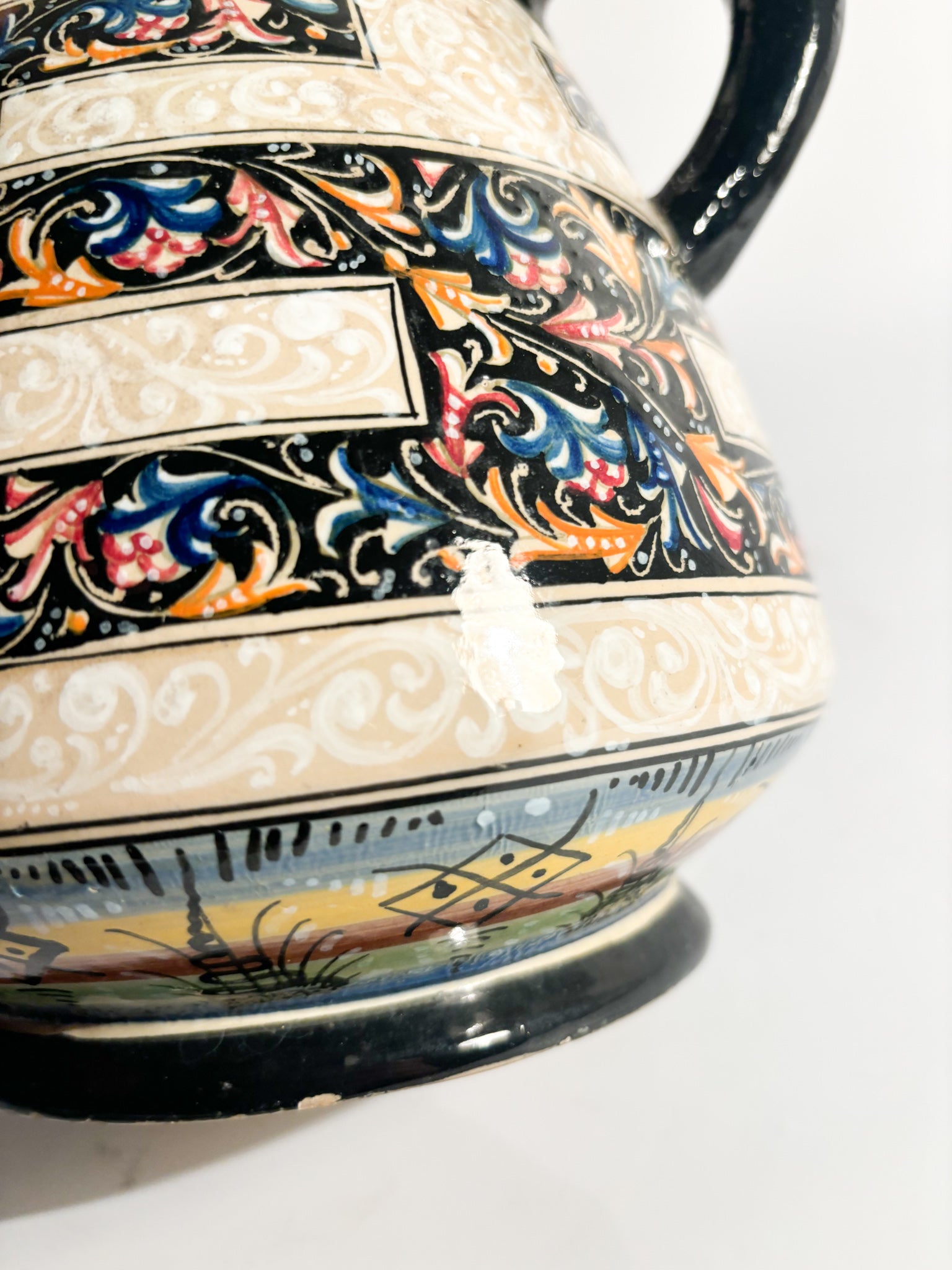 Hand-Painted Molaroni Ceramic Vase from the 1940s
