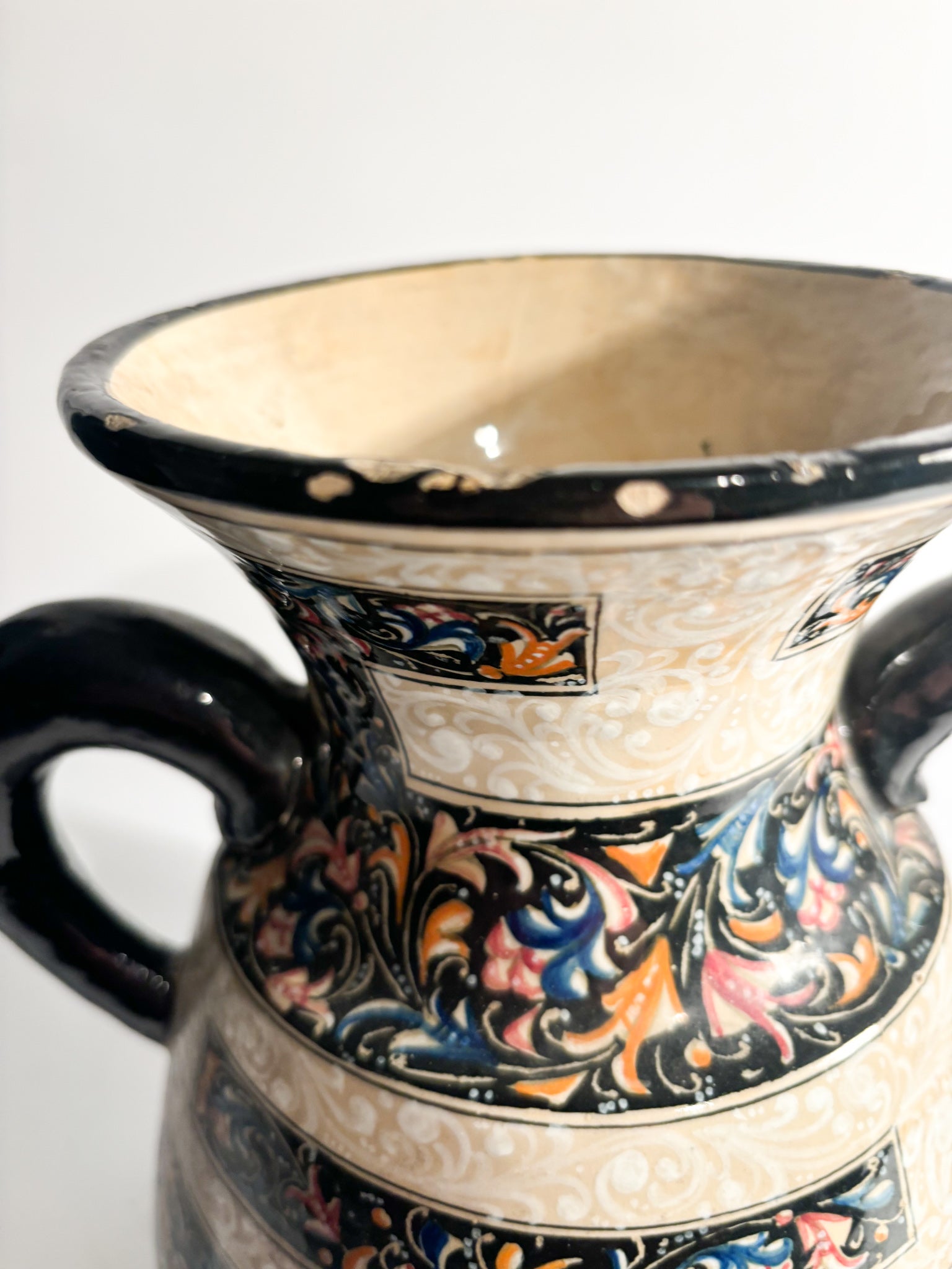 Hand-Painted Molaroni Ceramic Vase from the 1940s