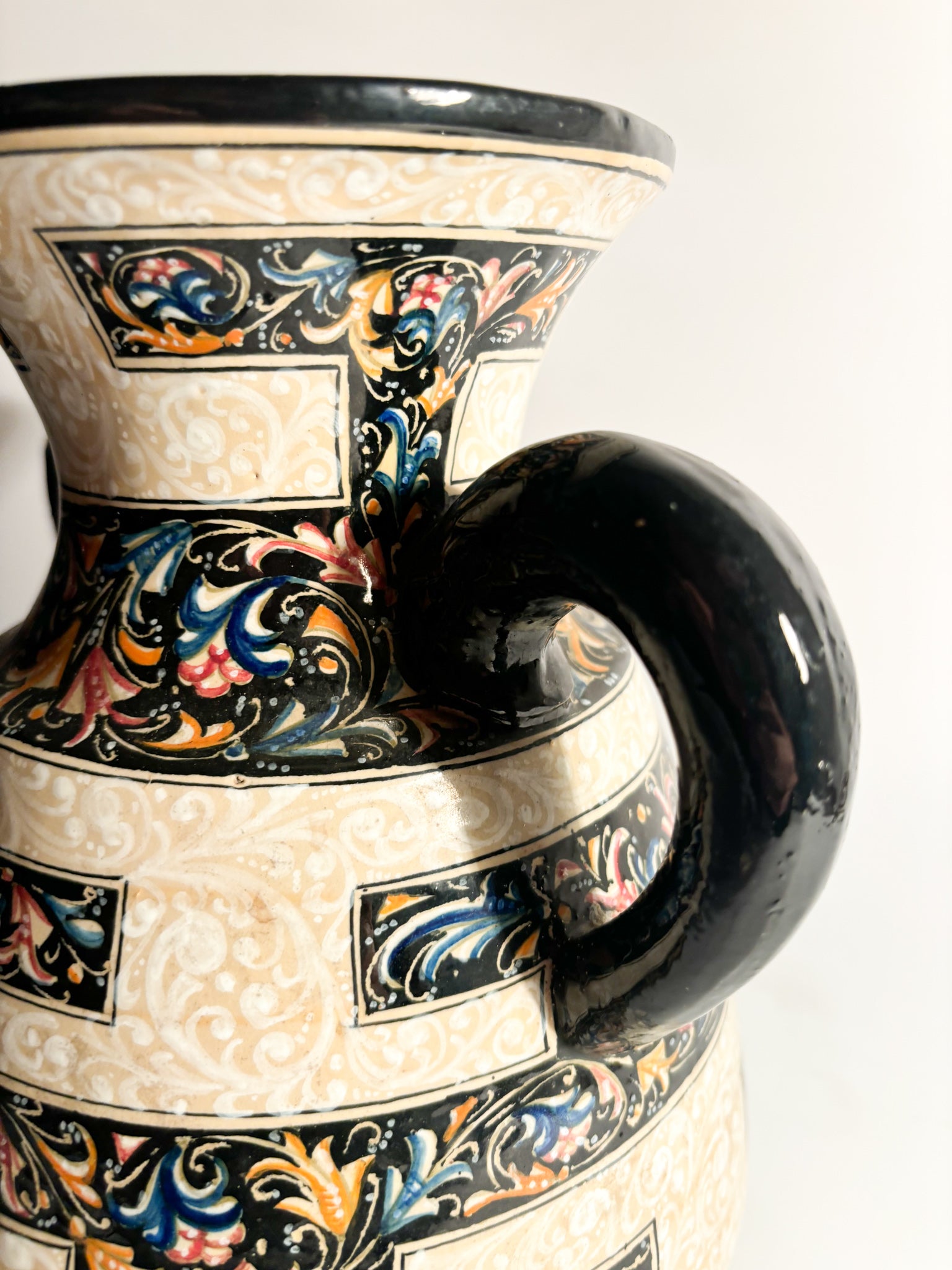 Hand-Painted Molaroni Ceramic Vase from the 1940s