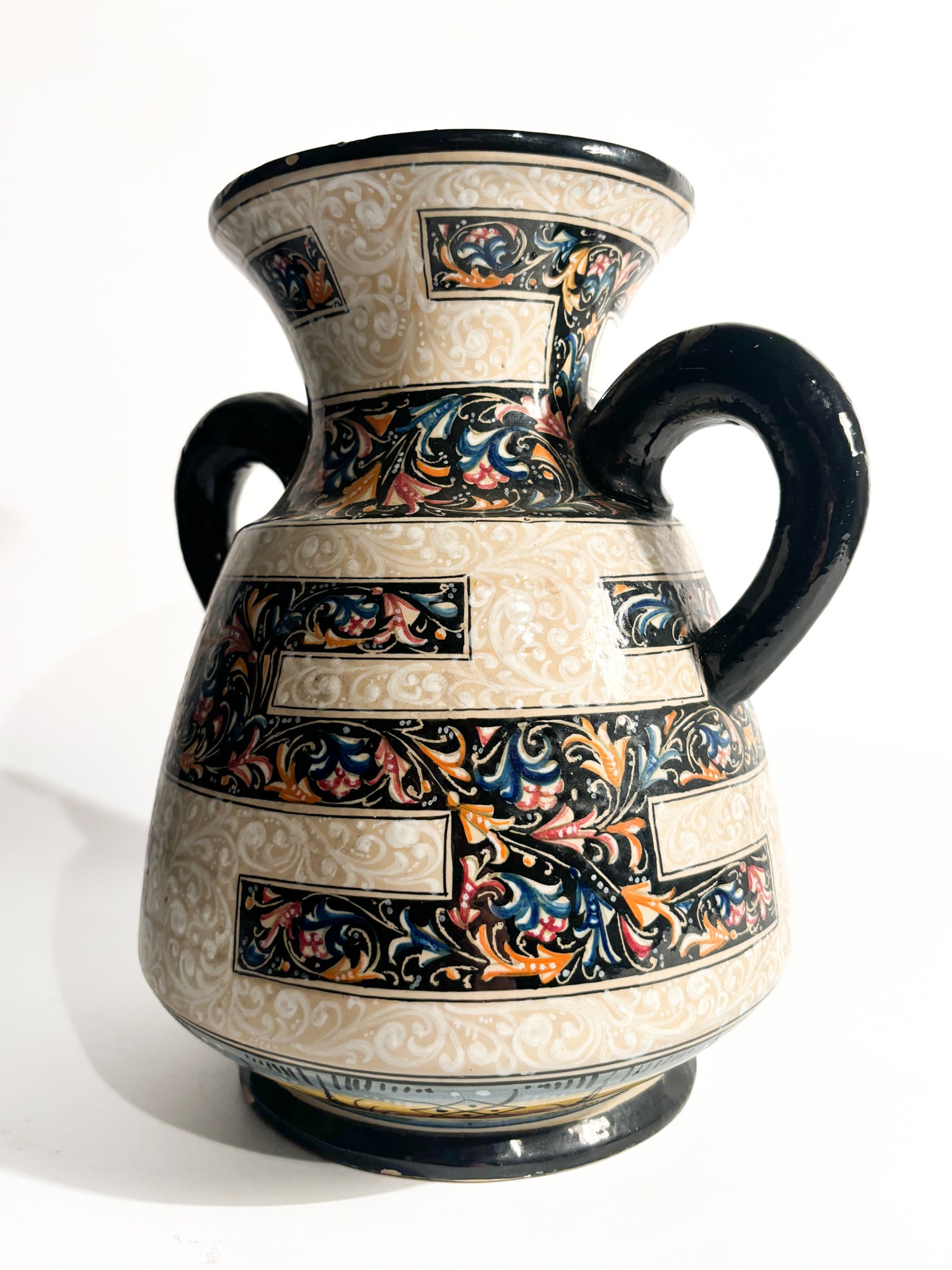 Hand-Painted Molaroni Ceramic Vase from the 1940s