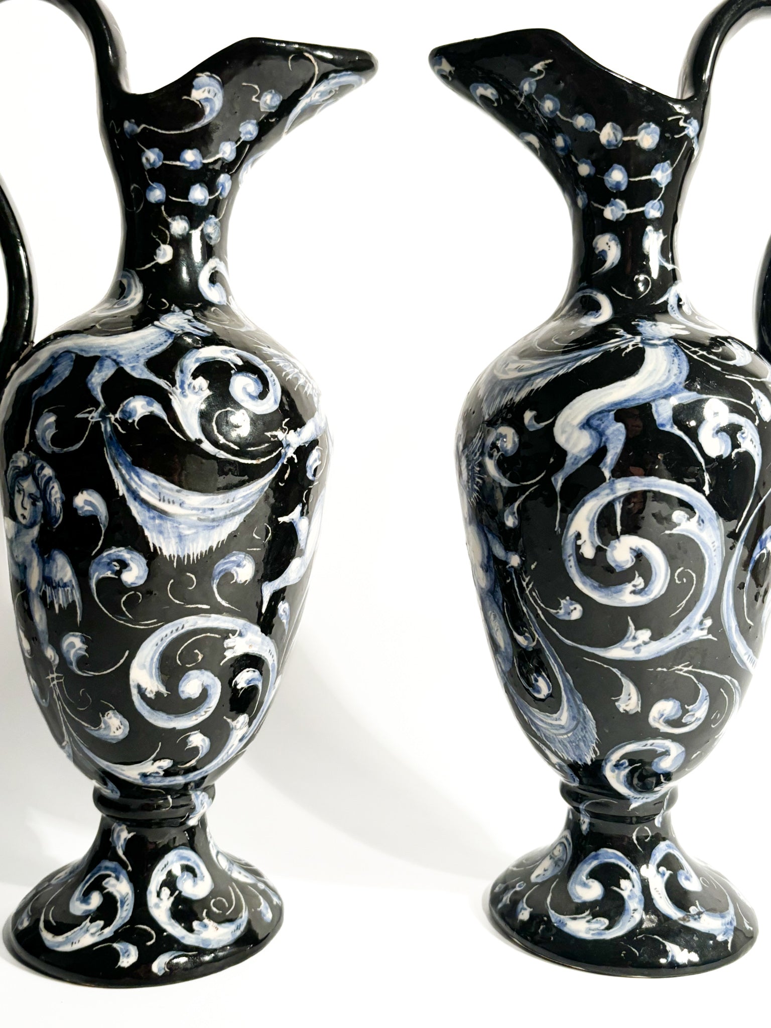 Pair of Hand-painted Ceramic Jugs by Alfredo Cartoceti Pesaro, 1920s