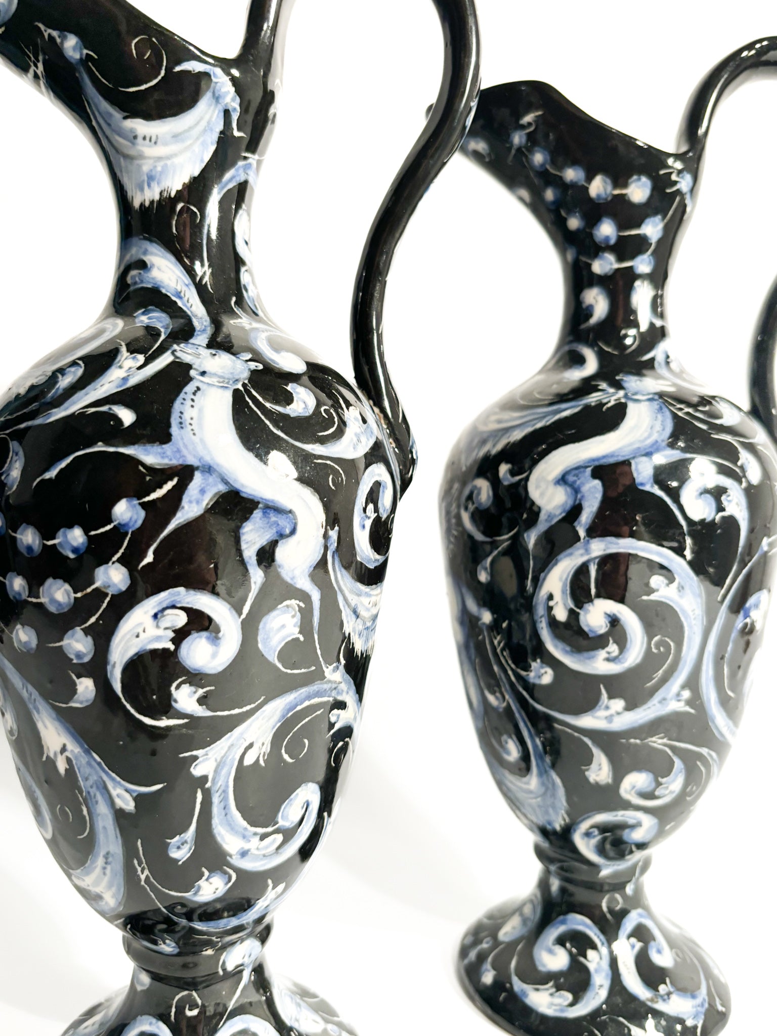 Pair of Hand-painted Ceramic Jugs by Alfredo Cartoceti Pesaro, 1920s