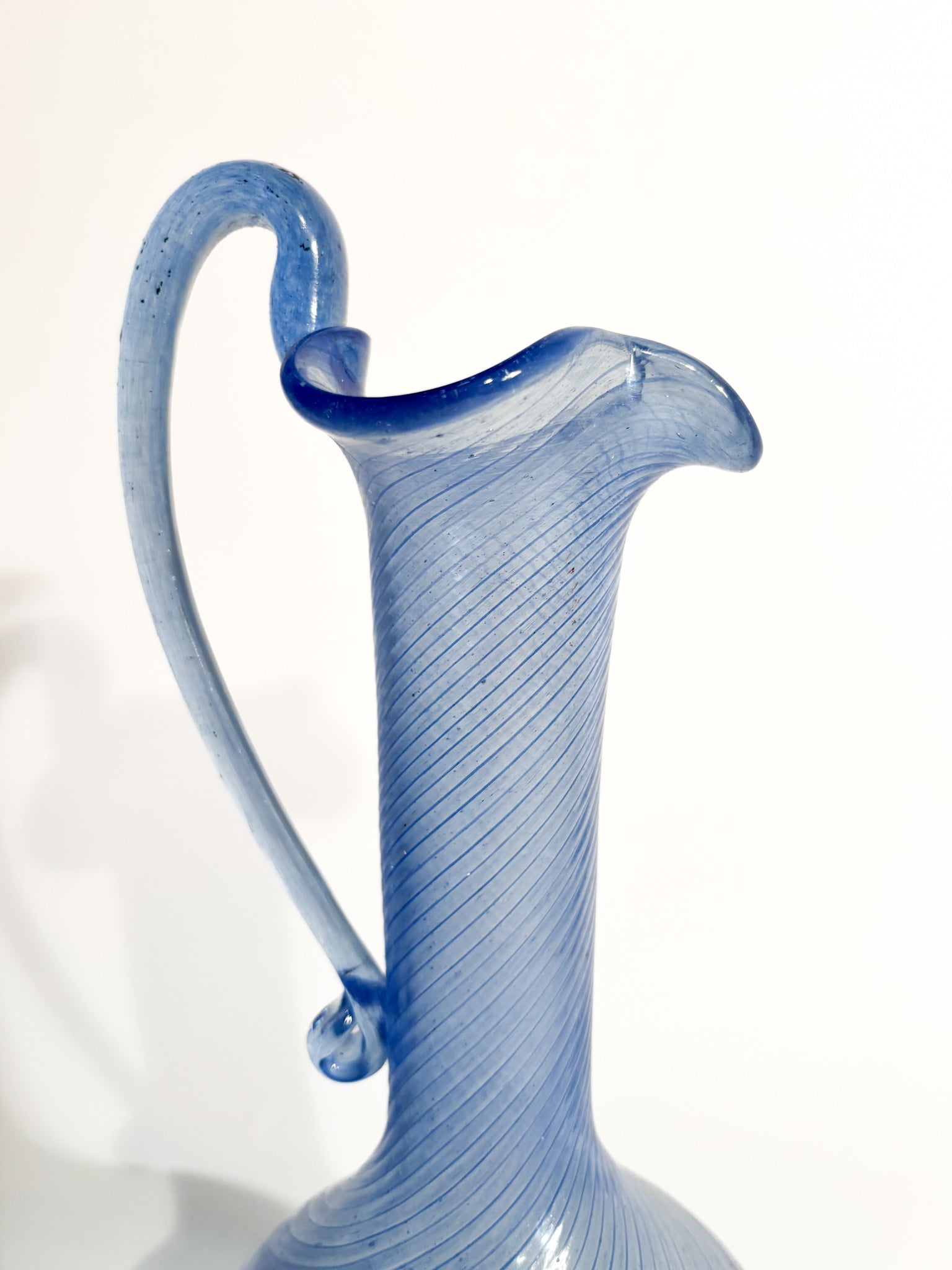 Caraffa in Vetro di Murano Azzurro Soffiata a Mano Anni 50