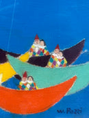 Dipinto Olio su Tela di Walter Pozzi 'Regata di Innamorati' Anni 70