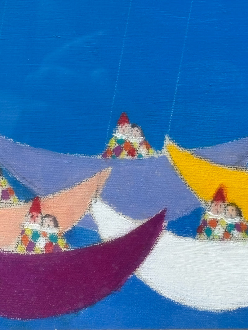 Dipinto Olio su Tela di Walter Pozzi 'Regata di Innamorati' Anni 70