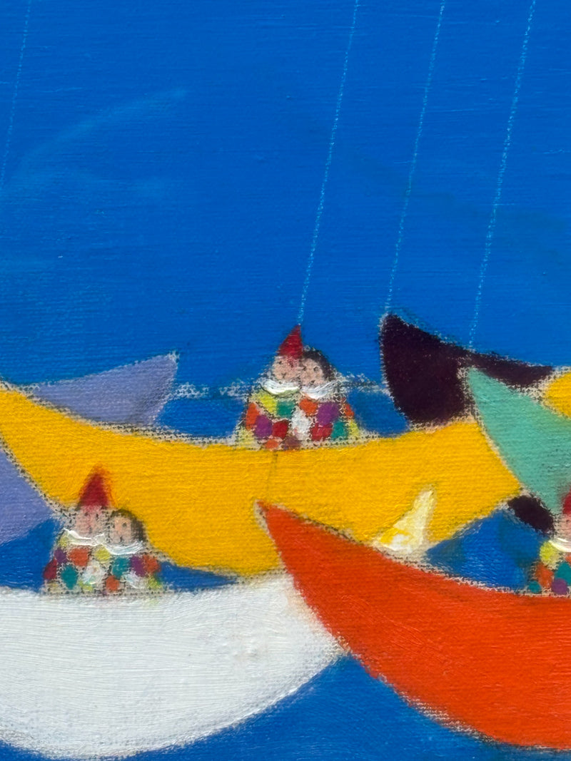 Dipinto Olio su Tela di Walter Pozzi 'Regata di Innamorati' Anni 70