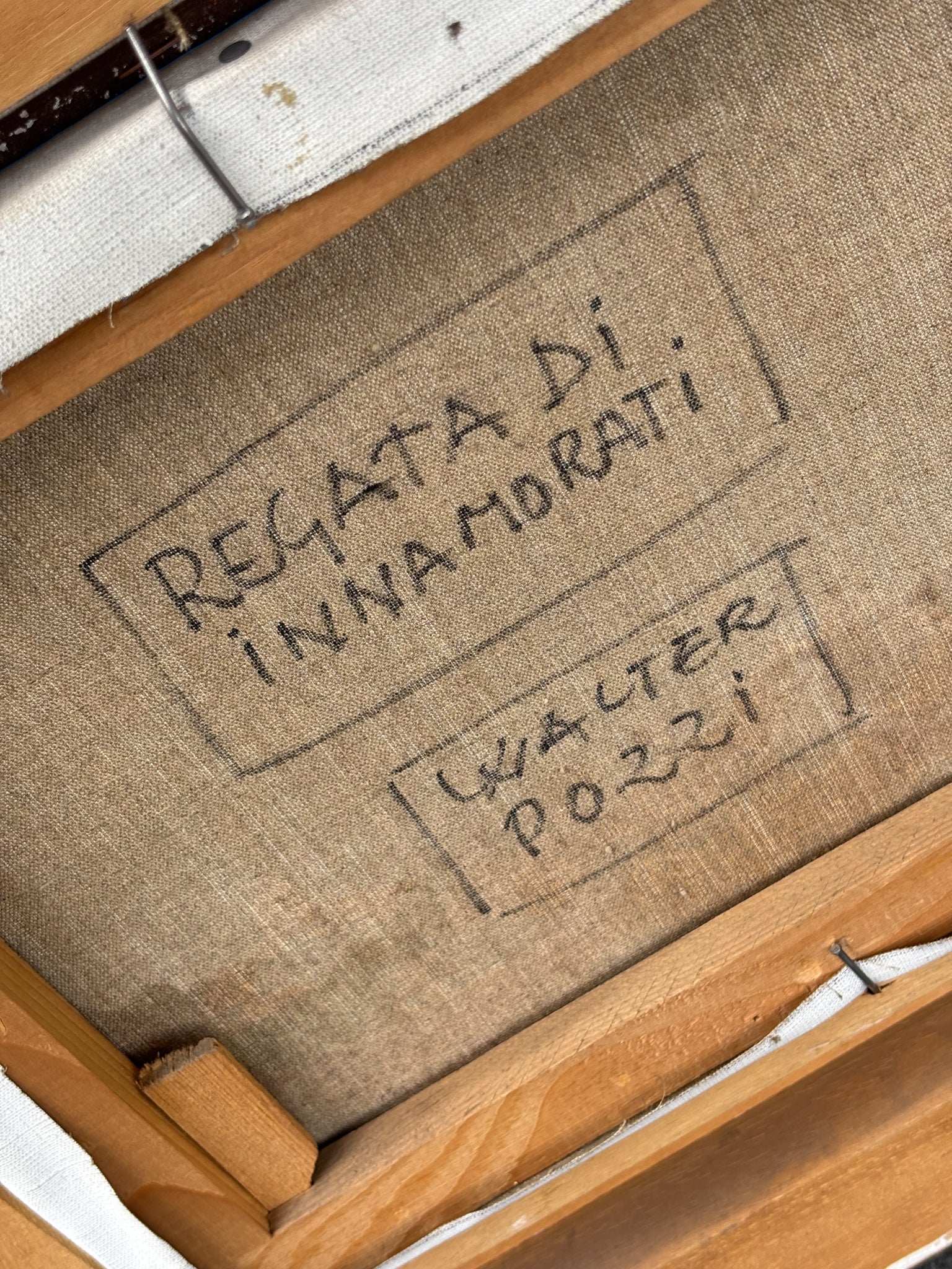 Oil Painting on Canvas by Walter Pozzi 'Regatta of Lovers' 70s