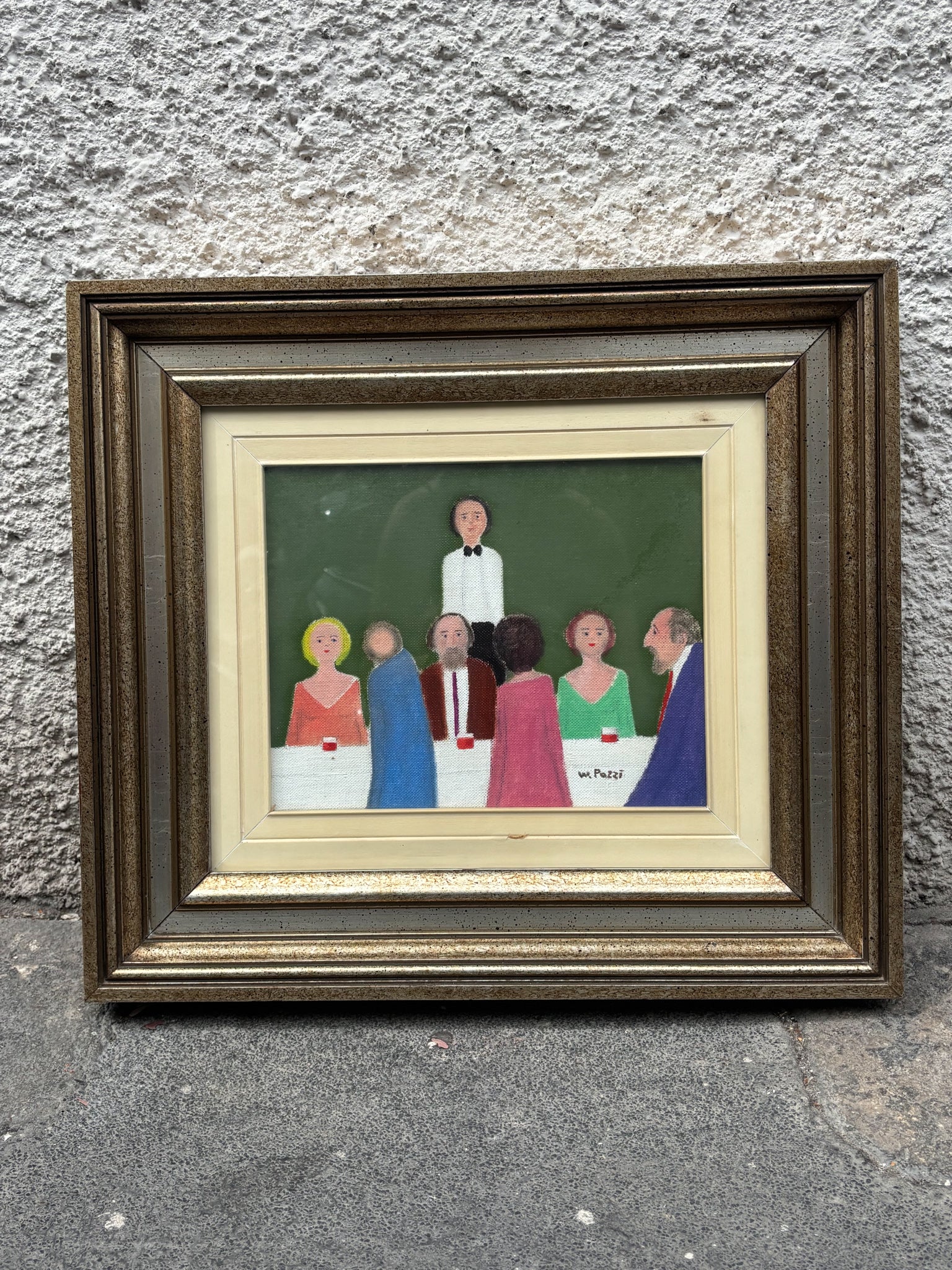 Oil Painting on Canvas 'Osteria' by Walter Pozzi 70s