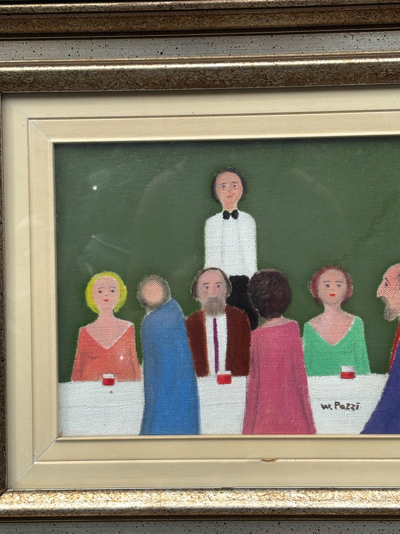 Dipinto Olio su Tela 'Osteria' di Walter Pozzi Anni 70