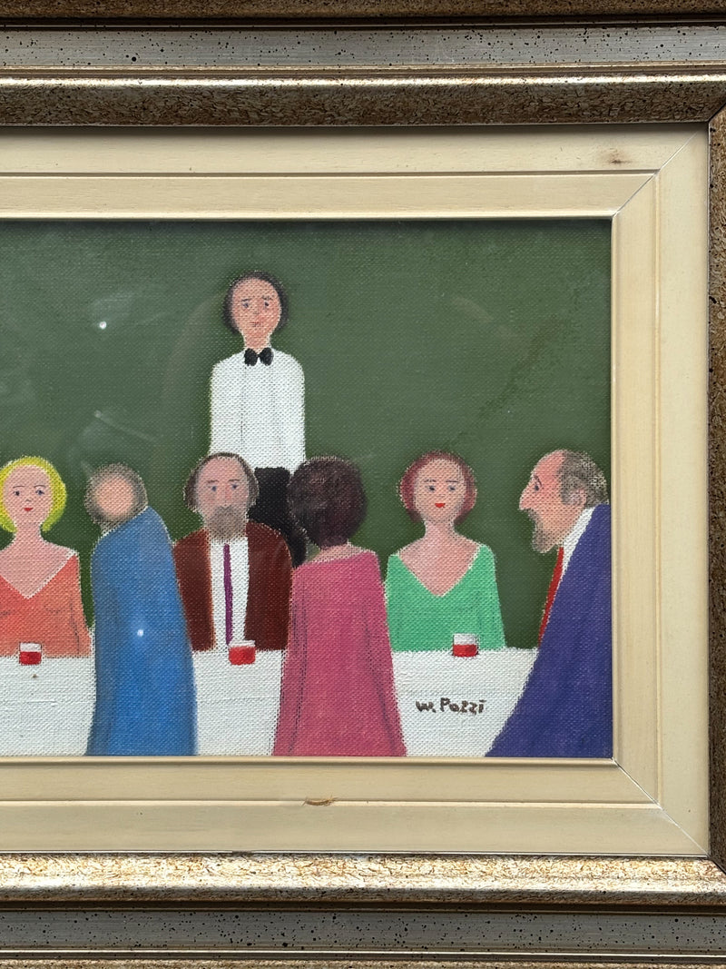 Dipinto Olio su Tela 'Osteria' di Walter Pozzi Anni 70