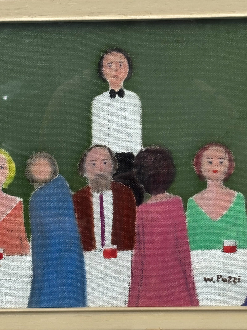 Dipinto Olio su Tela 'Osteria' di Walter Pozzi Anni 70
