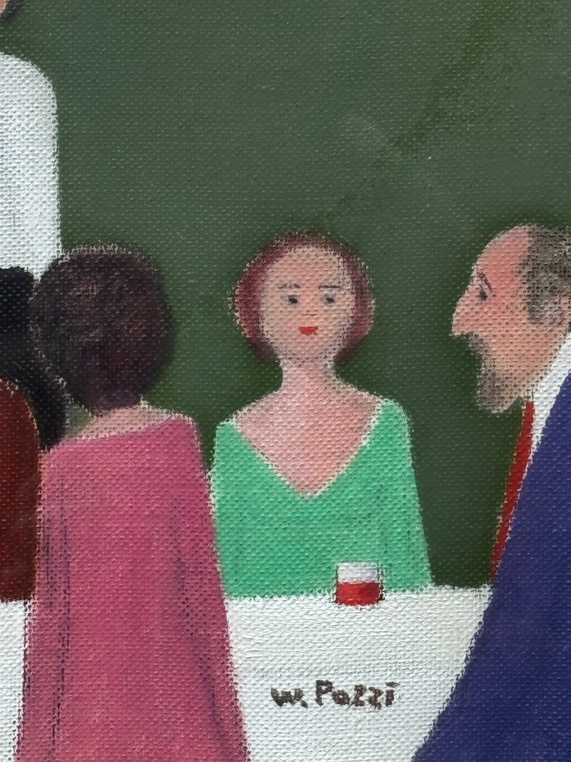 Dipinto Olio su Tela 'Osteria' di Walter Pozzi Anni 70