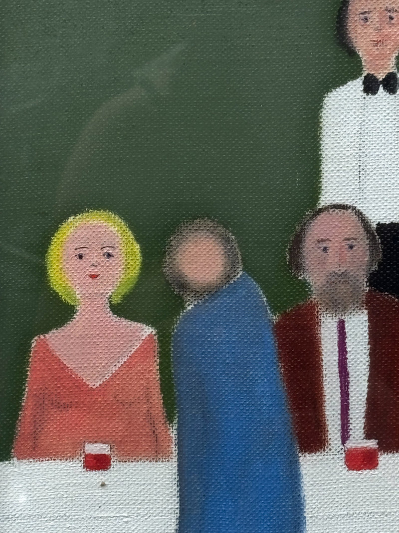 Dipinto Olio su Tela 'Osteria' di Walter Pozzi Anni 70