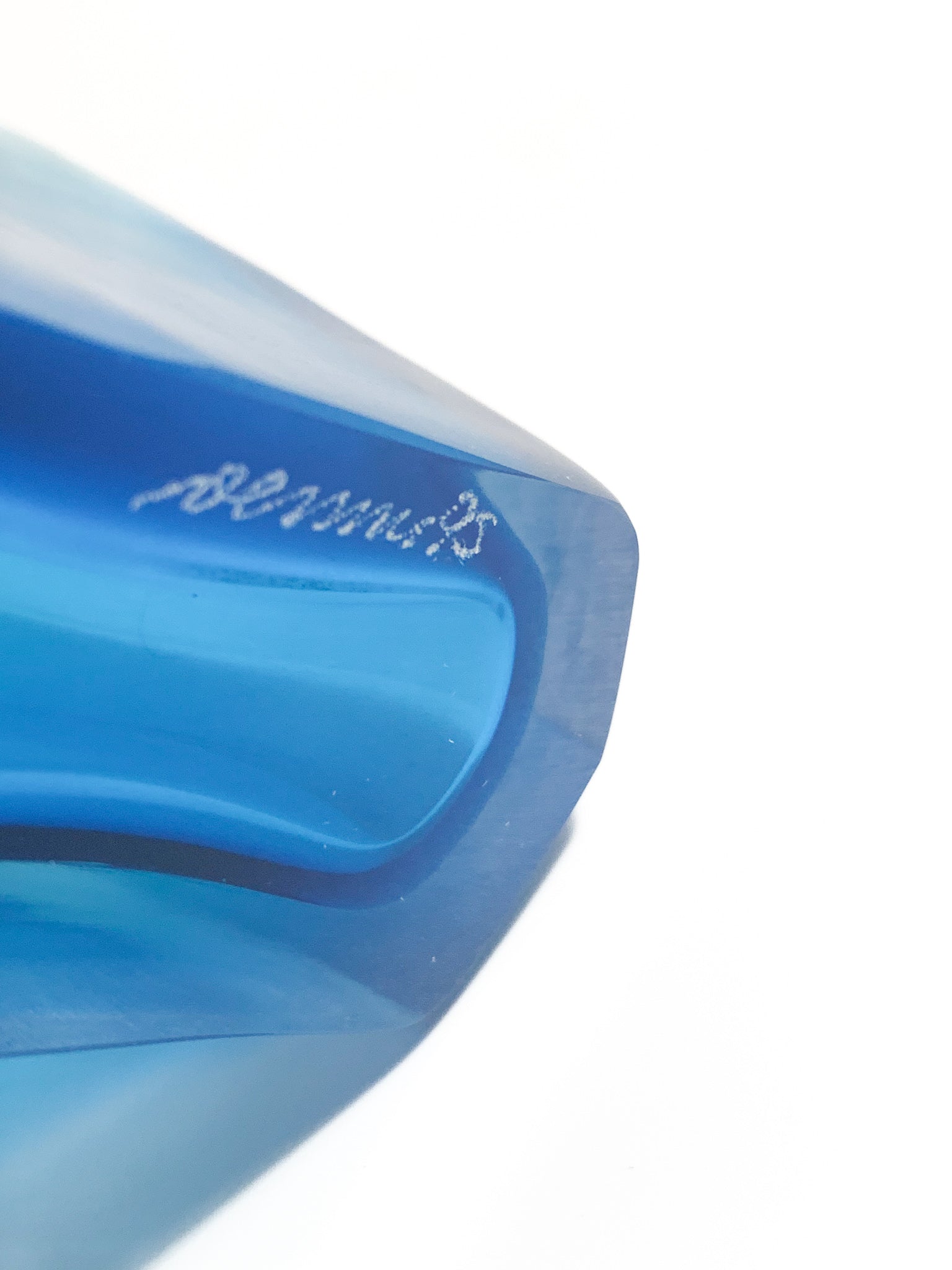 Bottiglia di Venini in Vetro di Murano Azzurro Serie 'Velato' del 1995