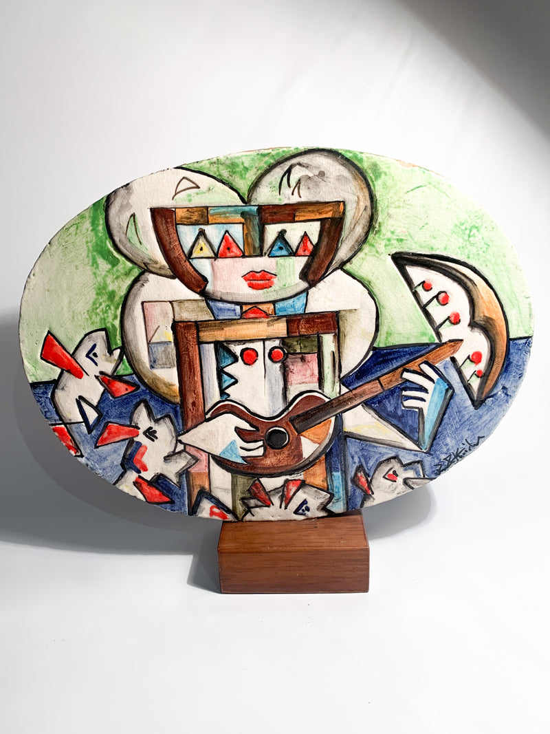 Ceramic Plate of Musician by Ibrahim Kodra Years 70