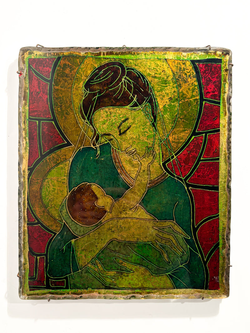 Chiseled Glass Plate Depicting a Maternity by Erwin Walter Burger from the 1960s