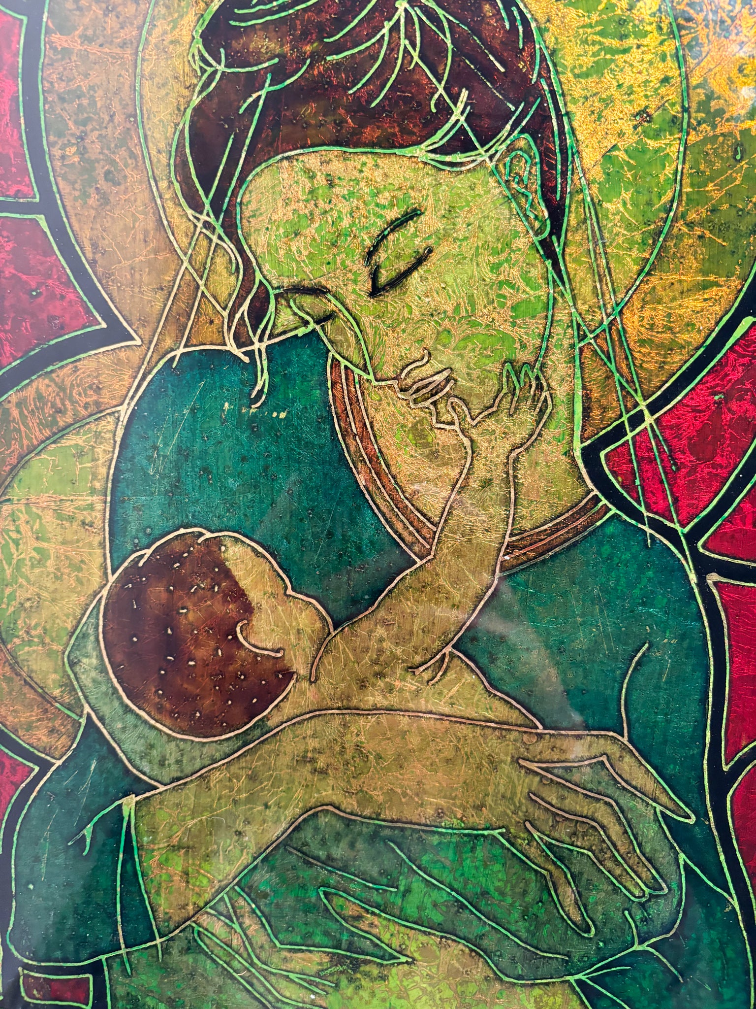 Chiseled Glass Plate Depicting a Maternity by Erwin Walter Burger from the 1960s