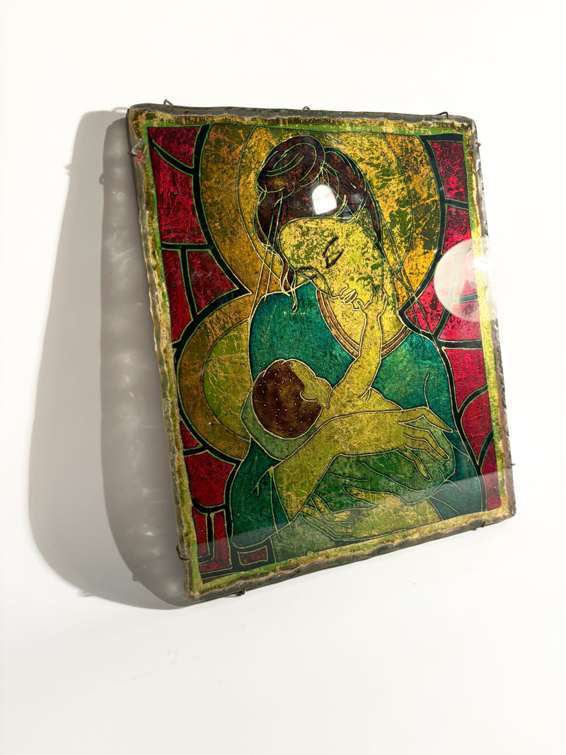 Chiseled Glass Plate Depicting a Maternity by Erwin Walter Burger from the 1960s