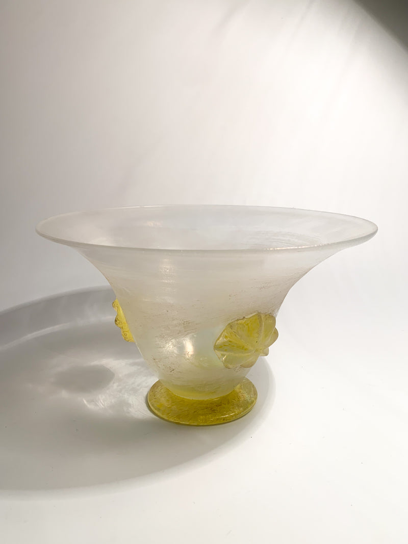 Vase in Yellow Iridescent Murano Scavo Glass from the 1940s
