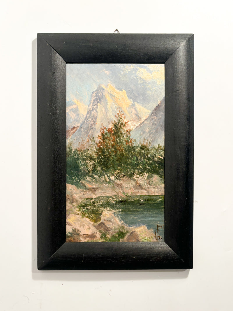 Oil Painting on Panel of a Mountain Landscape from the 1940s