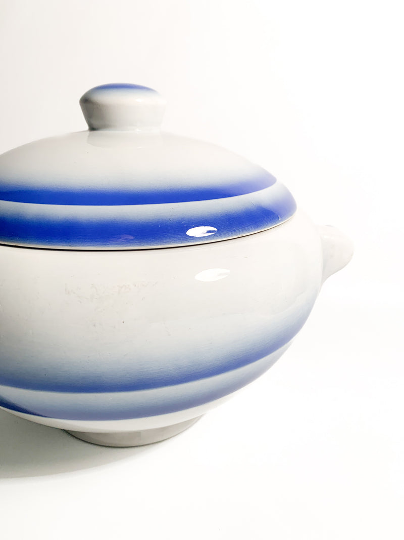White and Blue Ceramic Centerpiece Tureen by Galvani Pordenone from the 1950s