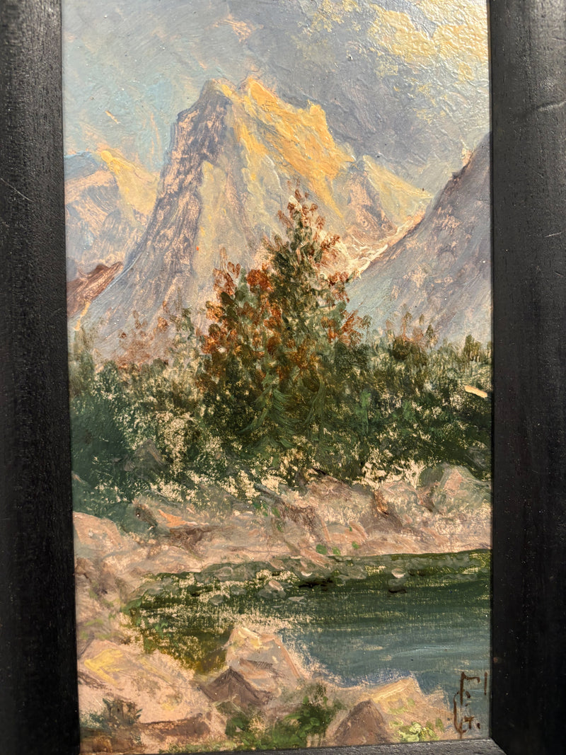 Oil Painting on Panel of a Mountain Landscape from the 1940s