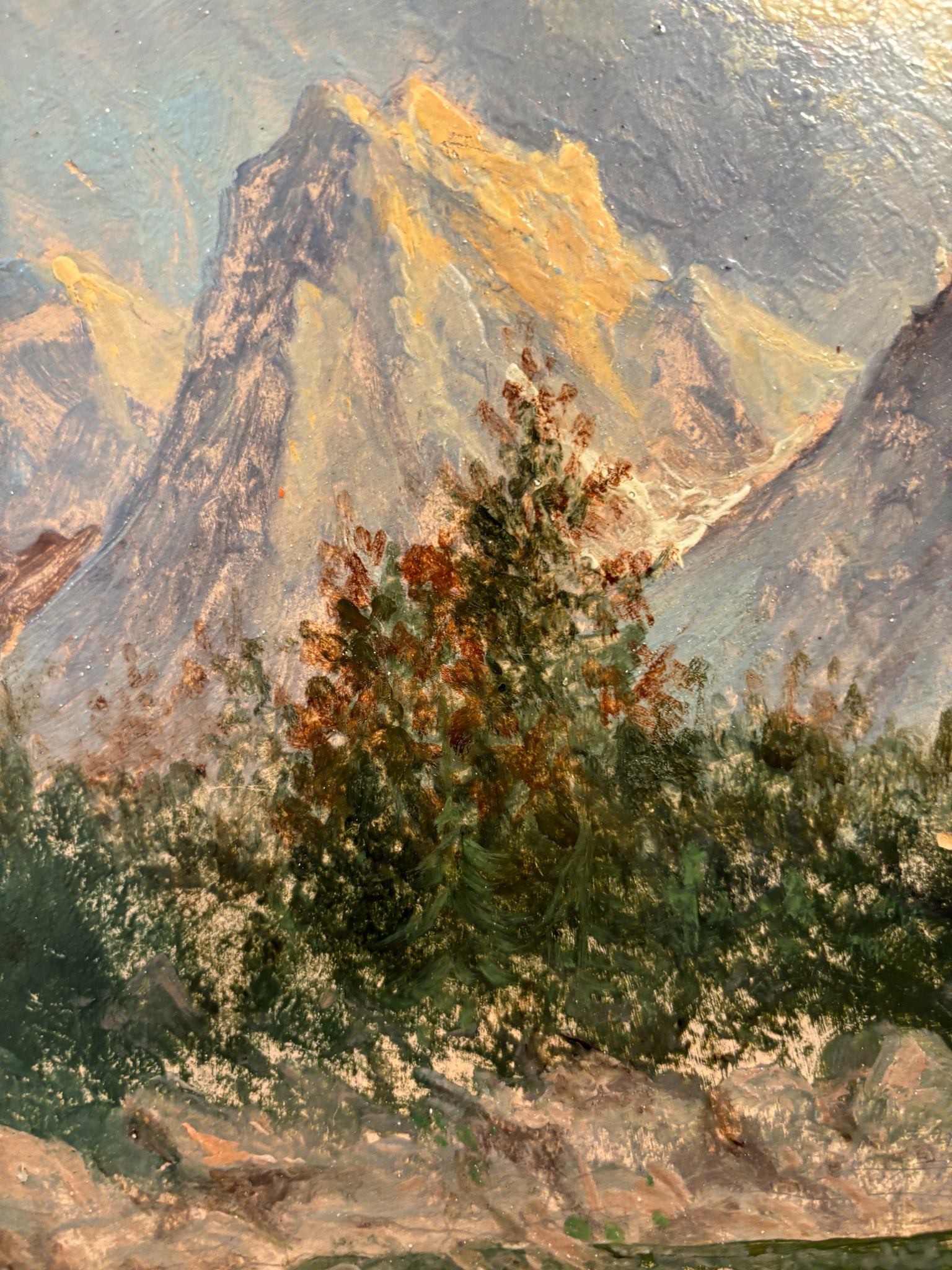Dipinto Olio su Tavola di Paesaggio di Montagna Anni 40
