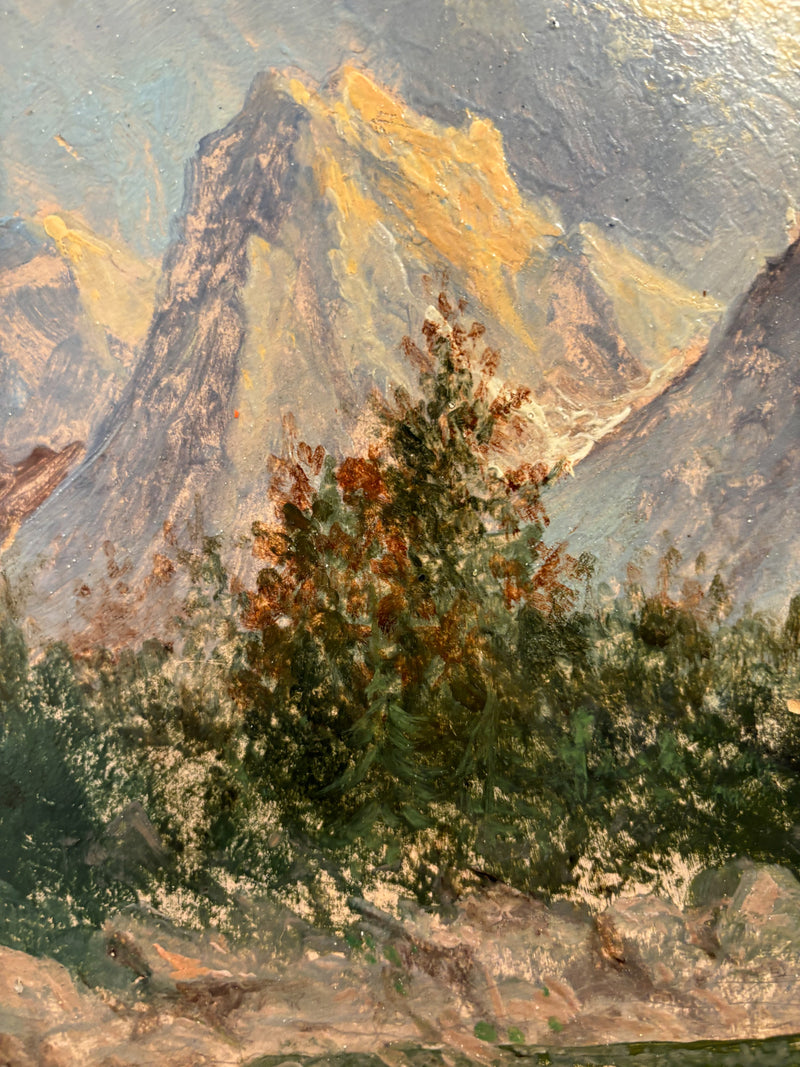 Oil Painting on Panel of a Mountain Landscape from the 1940s