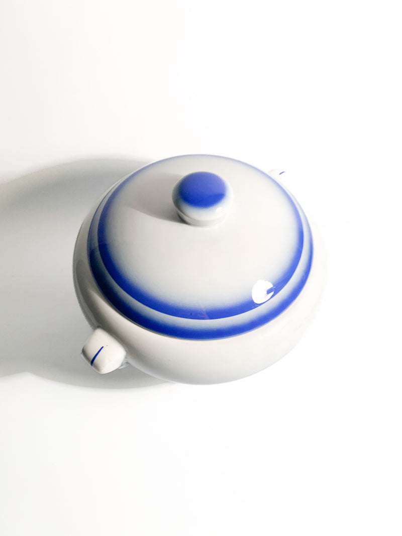 White and Blue Ceramic Centerpiece Tureen by Galvani Pordenone from the 1950s