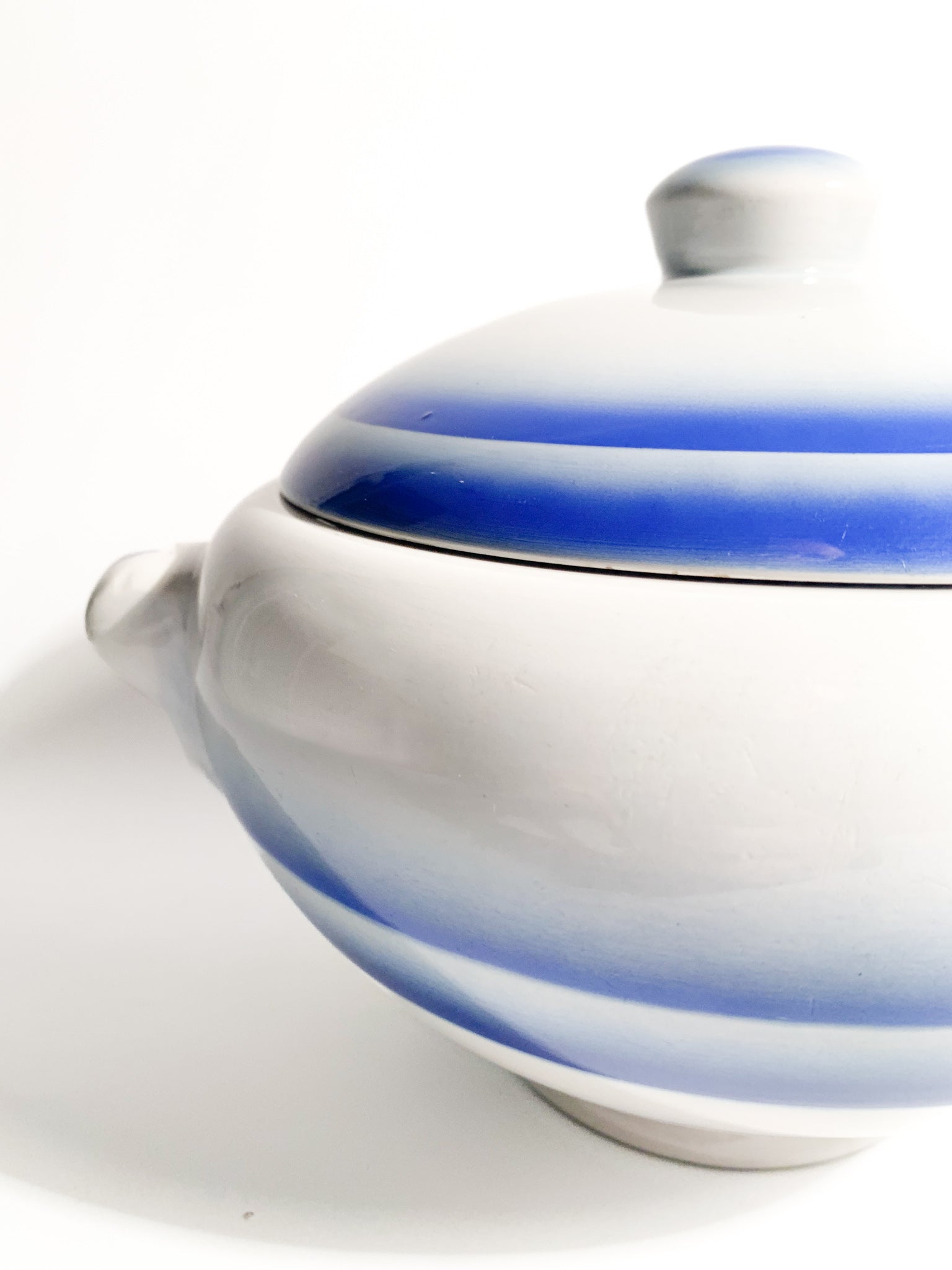 White and Blue Ceramic Centerpiece Tureen by Galvani Pordenone from the 1950s