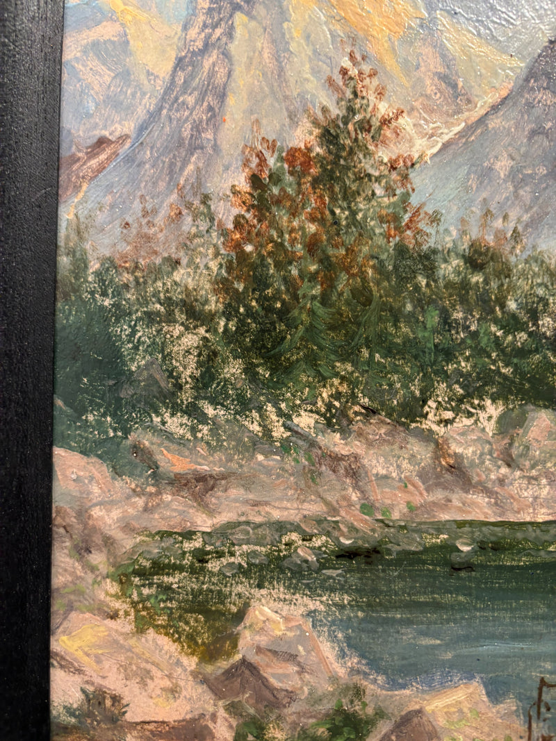 Oil Painting on Panel of a Mountain Landscape from the 1940s