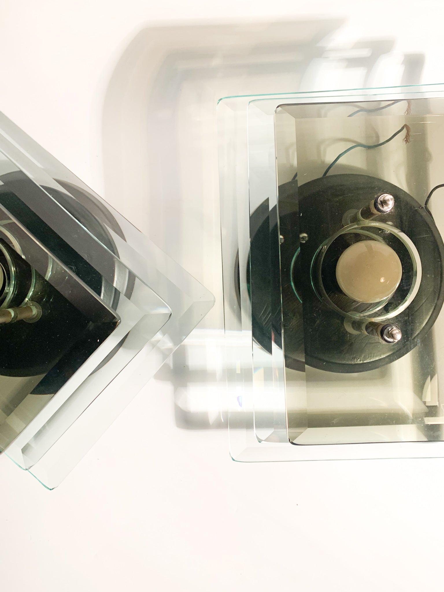 Coppia di Applique in Cristallo Azzurro e Grigio Veca Anni 70