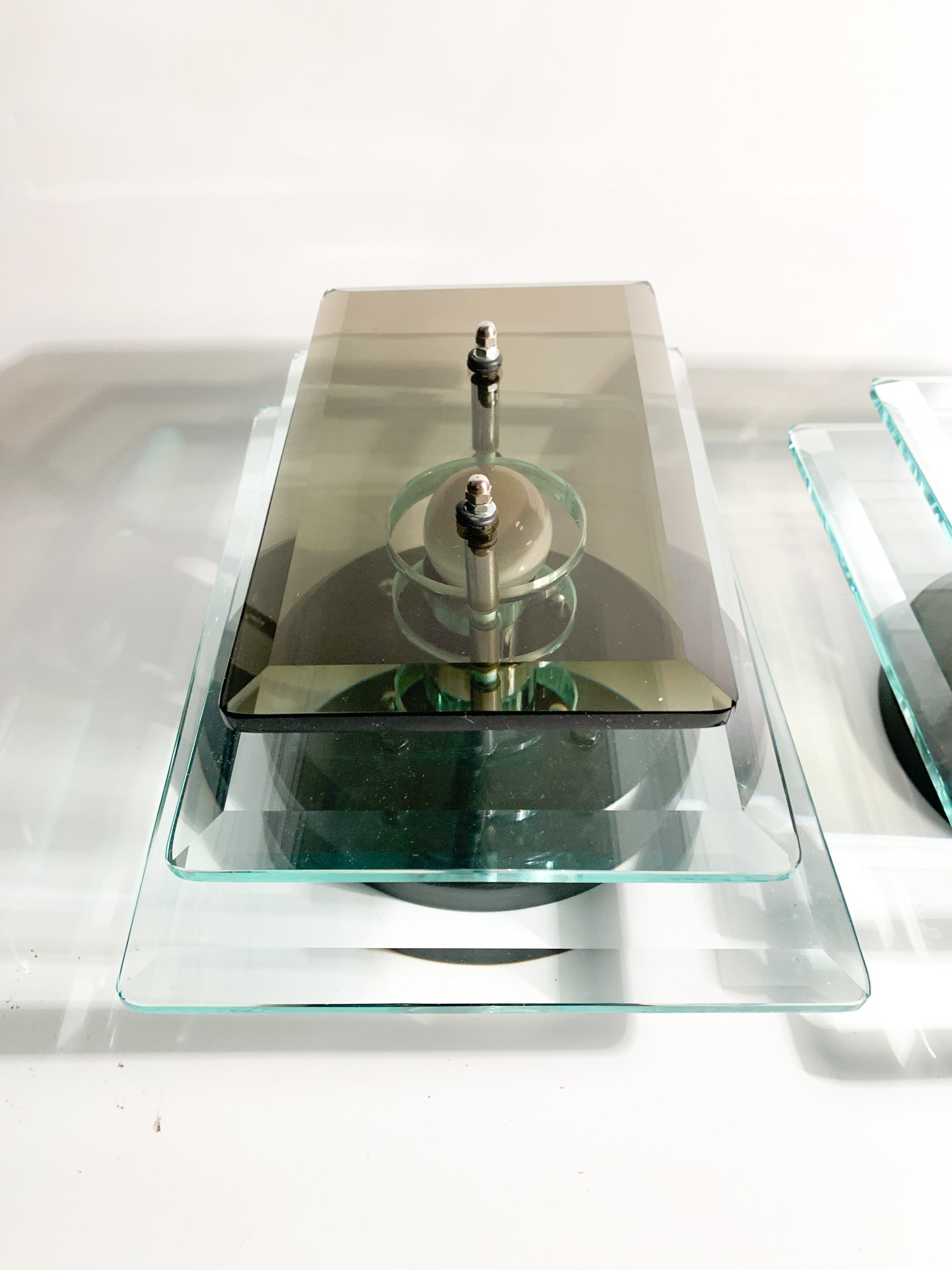 Coppia di Applique in Cristallo Azzurro e Grigio Veca Anni 70