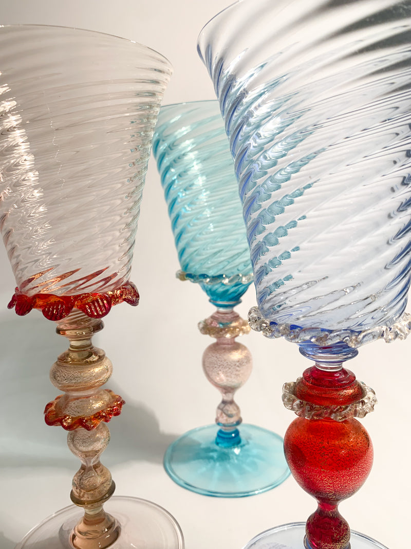 Bicchiere da Collezione in Vetro di Murano Azzurro e Rosso Anni 50