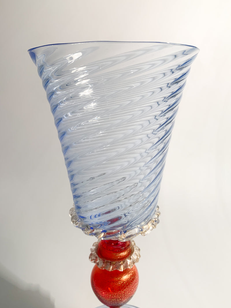 Bicchiere da Collezione in Vetro di Murano Azzurro e Rosso Anni 50