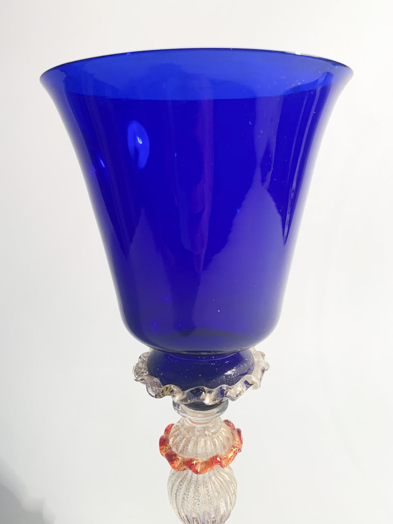 Bicchiere da Collezione in Vetro di Murano Blu e Oro Anni 50