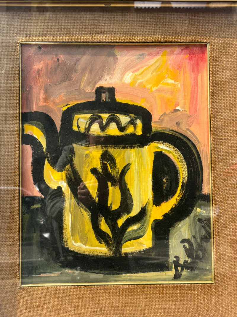 Dipinto Olio su Tela di Natura Morta con Caffettiera di Gustavo Boldrini Anni 70