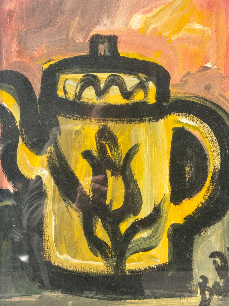 Dipinto Olio su Tela di Natura Morta con Caffettiera di Gustavo Boldrini Anni 70