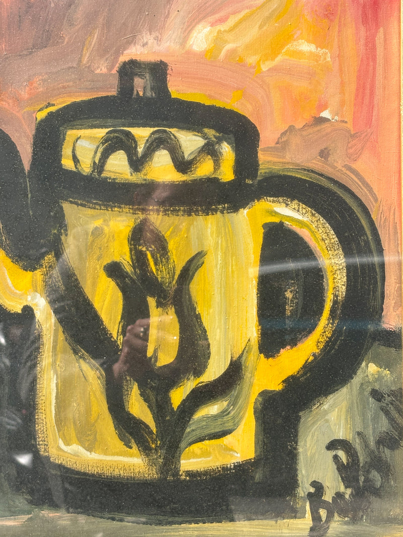 Dipinto Olio su Tela di Natura Morta con Caffettiera di Gustavo Boldrini Anni 70