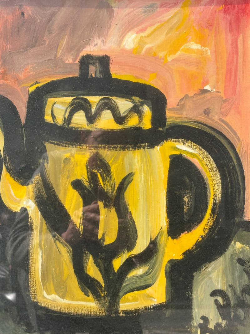 Dipinto Olio su Tela di Natura Morta con Caffettiera di Gustavo Boldrini Anni 70