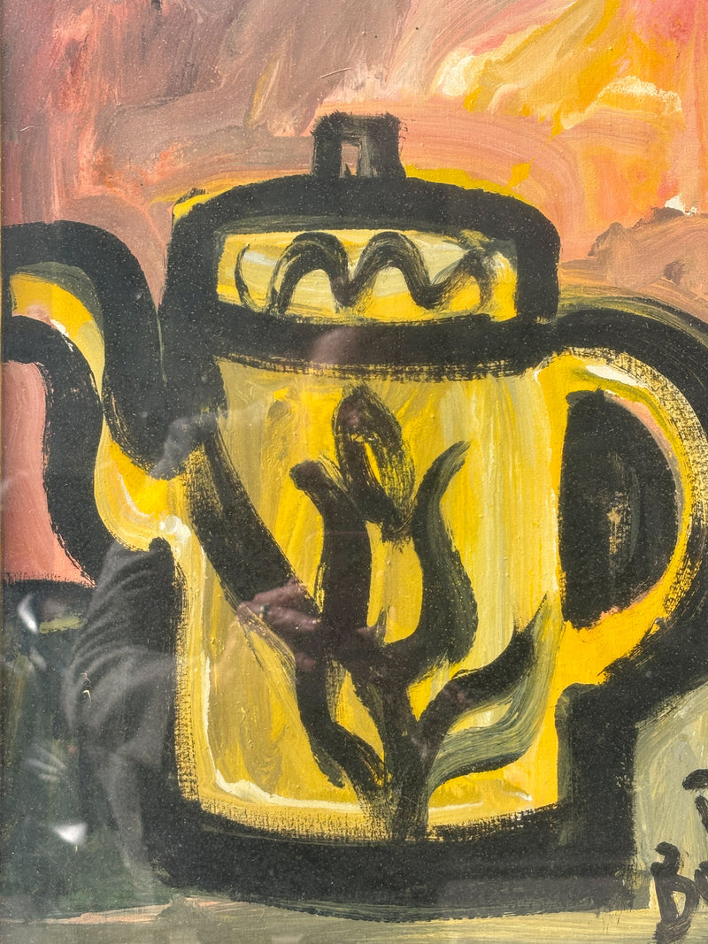 Dipinto Olio su Tela di Natura Morta con Caffettiera di Gustavo Boldrini Anni 70