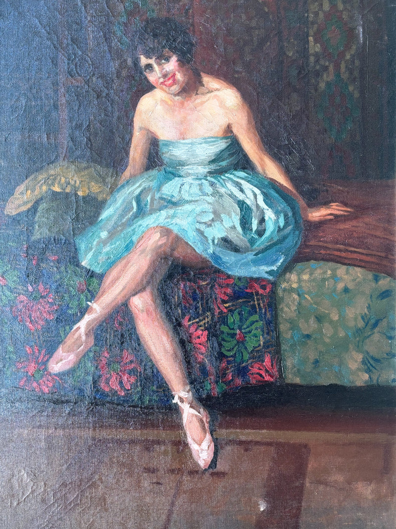 Dipinto Olio su Tela di Ritratto di Ballerina Scuola Napoletana Anni 40