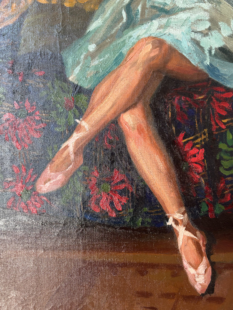Dipinto Olio su Tela di Ritratto di Ballerina Scuola Napoletana Anni 40
