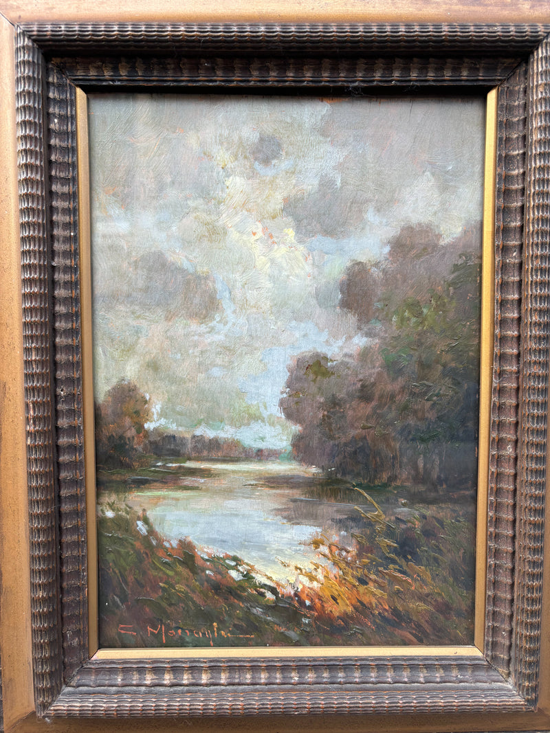 Dipinto Olio su Tavola di Paesaggio di Anacleto Moiraghi Anni 20