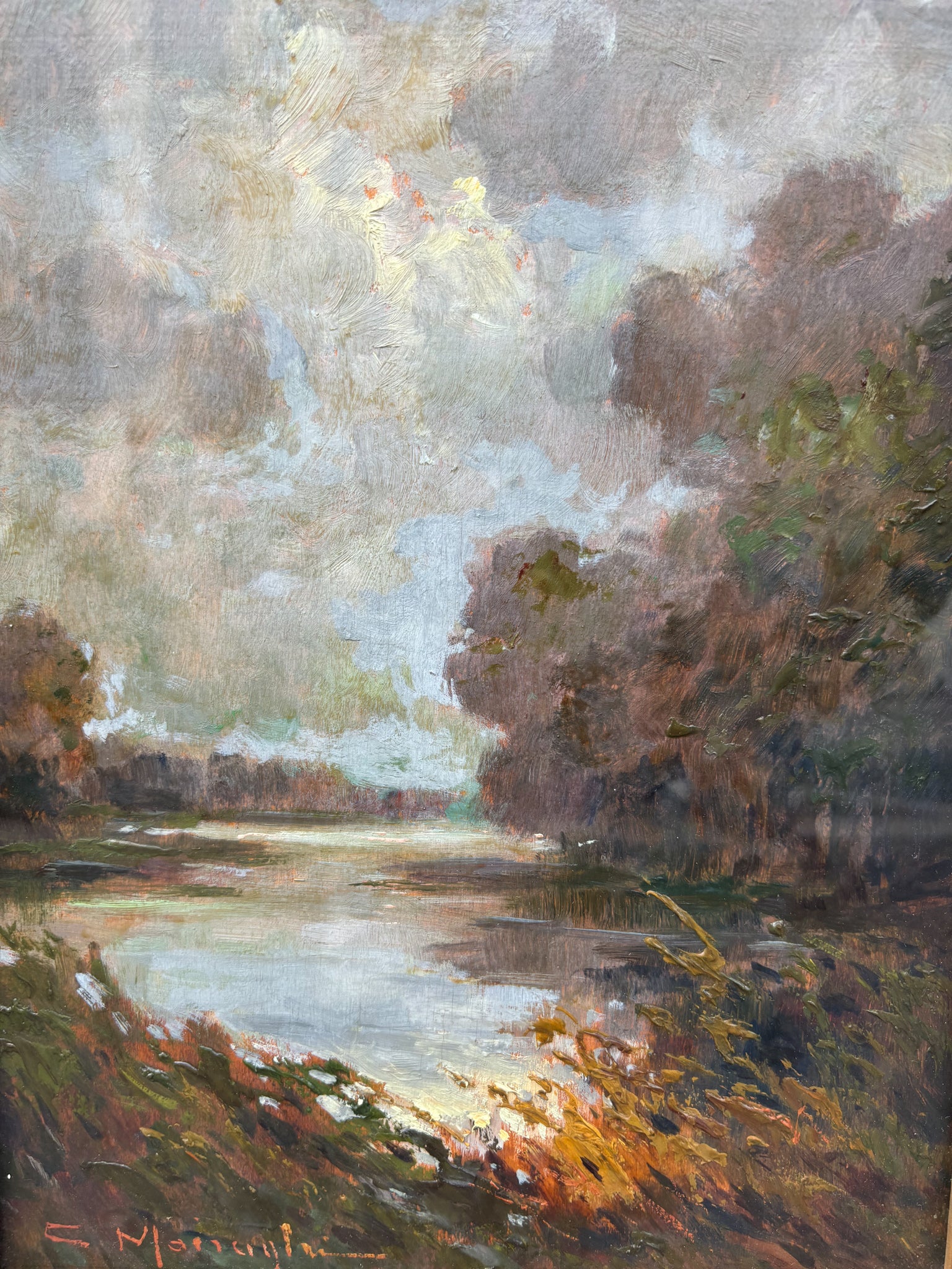 Oil on Panel Landscape Painting by Anacleto Moiraghi, 1920s