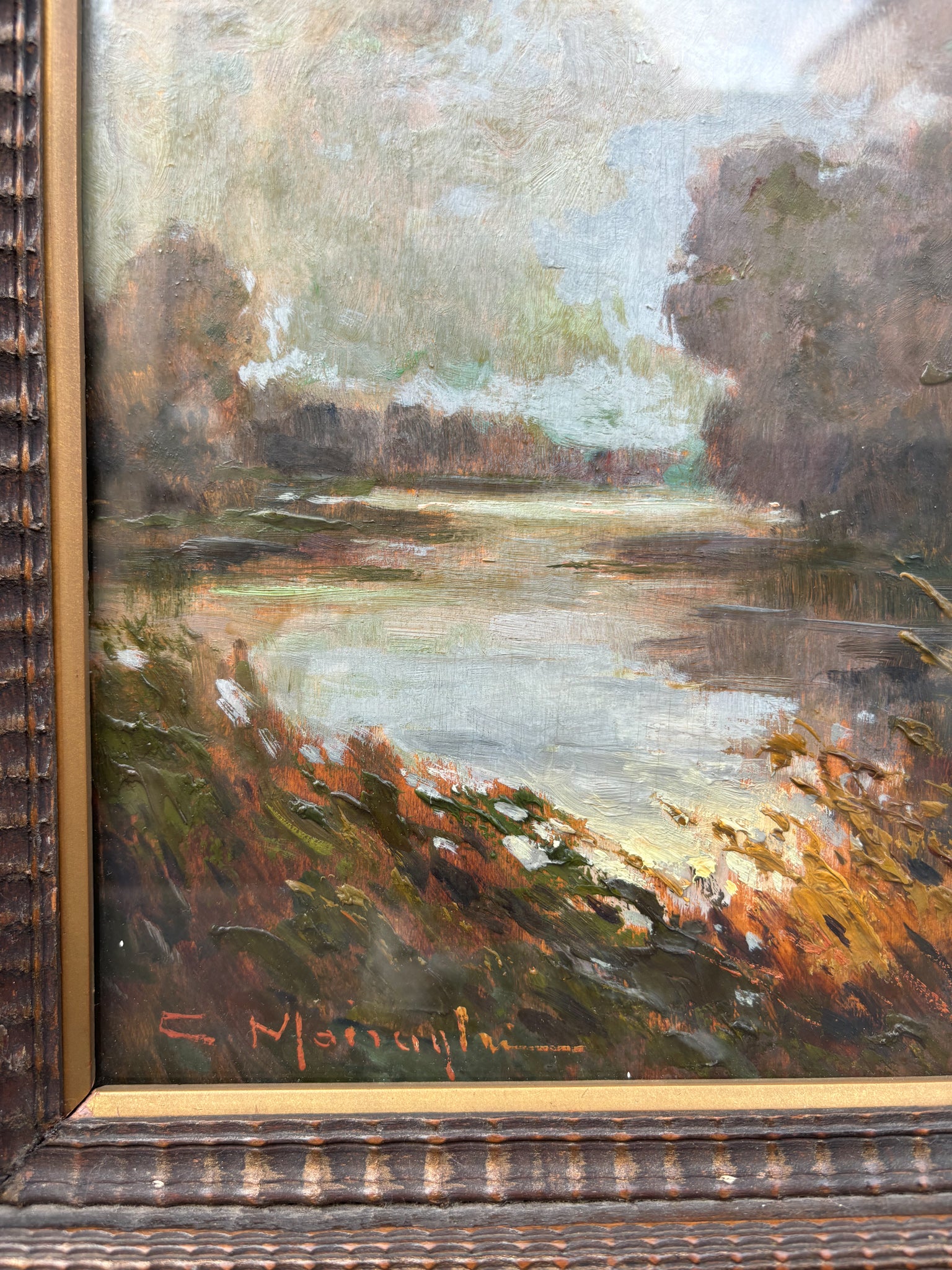 Oil on Panel Landscape Painting by Anacleto Moiraghi, 1920s